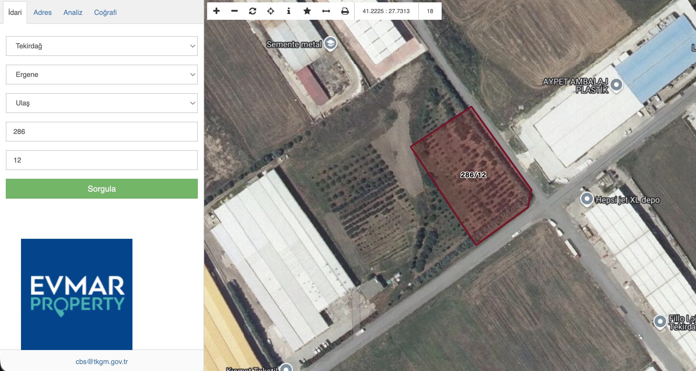 Tekirdağ Ergene Ulaş OSB Satılık 5.080 m² Sanayi ve Fabrika Arsası (PK-449)